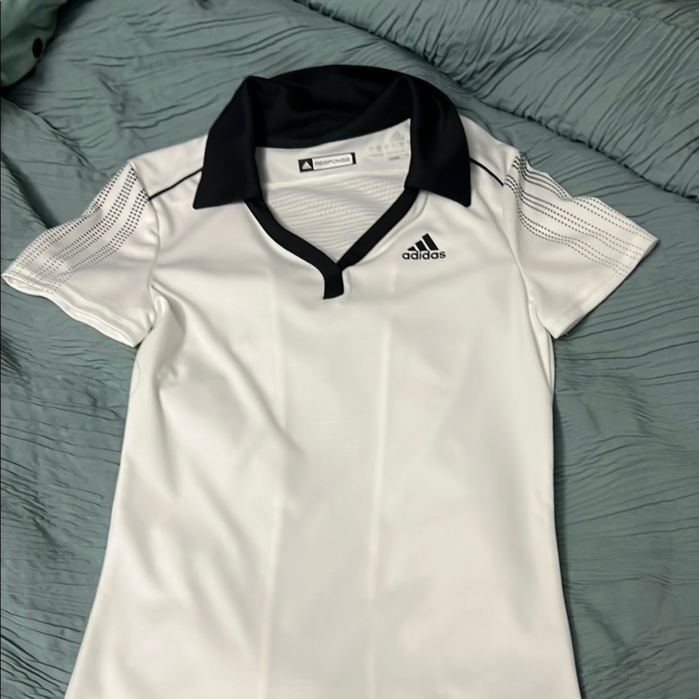 Adidas White and Black Polo Shirt Performance Athletic Wear
